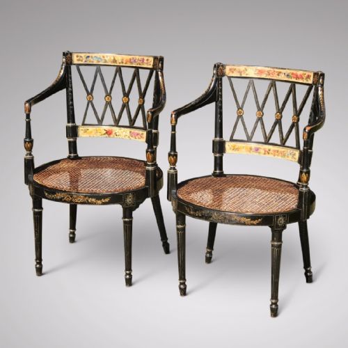 fig 1. A Fabulous Pair of Regency Painted Elbow Chairs