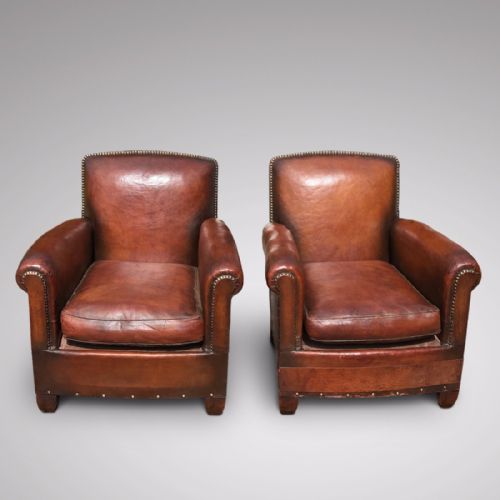 Pair of 1930'S French Leather Club Chairs