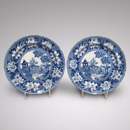 Pair of Early 19th Century Rogers Blue & White Plates - 'Elephant Pattern'