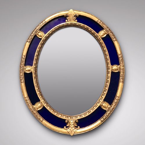 Regency Oval Mirror with Giltwood & Blue Glass Frame