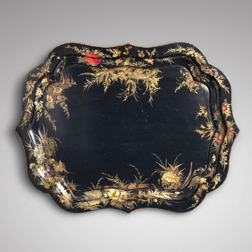 Large Victorian Double Rimmed Papier Mache Tray