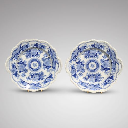 Pair of Ridgway Blue & White Fluted Edge Shallow Dishes