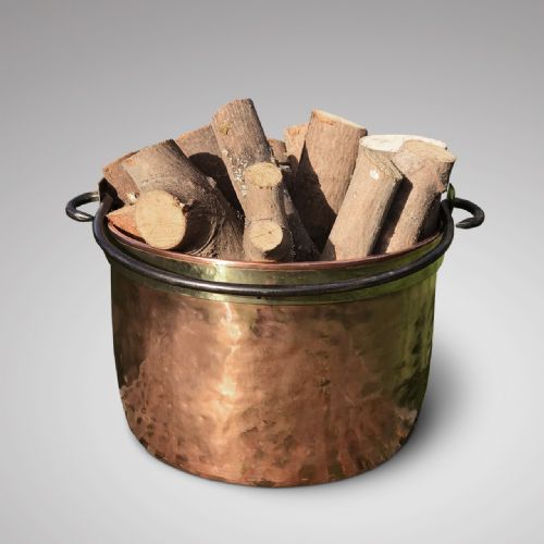 Large 19th Century Copper & Brass Bound Log Bin