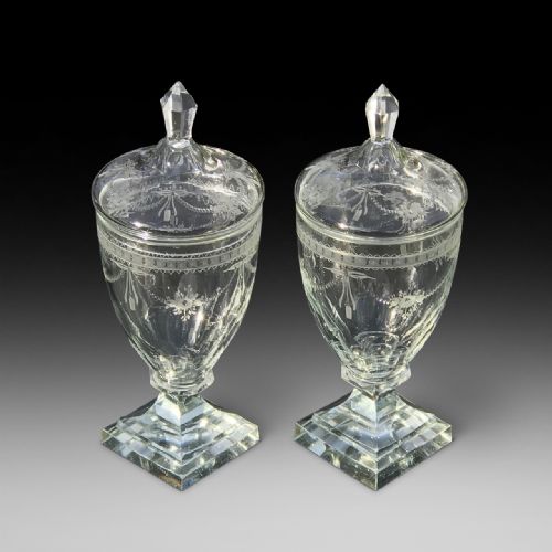 A  Superb Pair of 19th Glass Urns & Covers