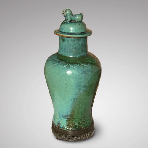 Large 19th Century Chinese Jun Stoneware Vase & Cover