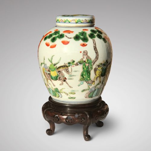 19th Century Chinese Famille Verte Ginger Jar & Cover