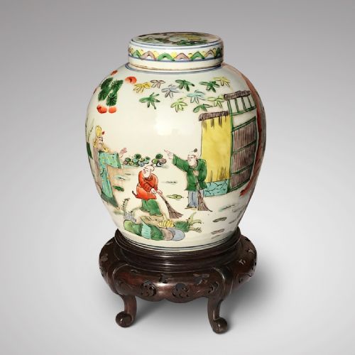 fig 1. 19th Century Chinese Famille Verte Ginger jar & Cover