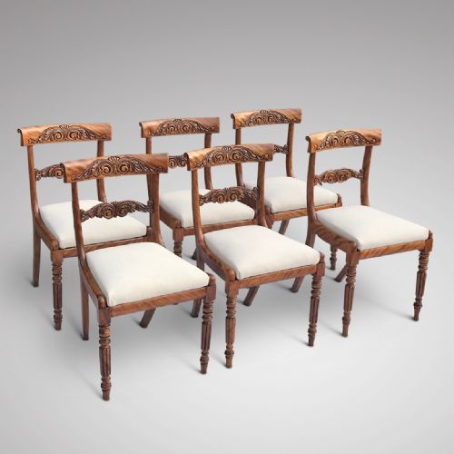 Set of Six William IV Satin Birch Dining Chairs