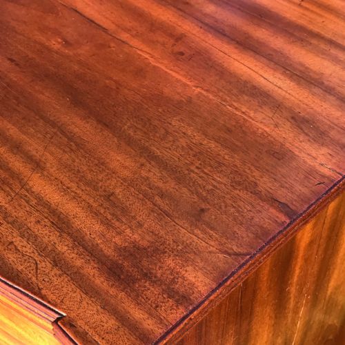 WILLIAM IV BOW FRONT MAHOGANY BURR OAK CHEST OF DRAWERS - ADDITIONAL PHOTO 4