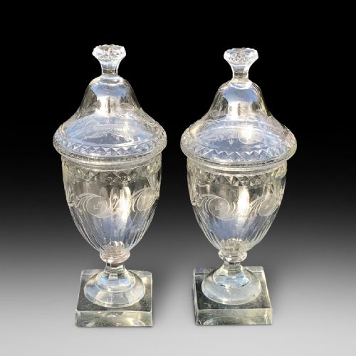 A Fabulous Pair of 19th Century Glass Urns & Covers