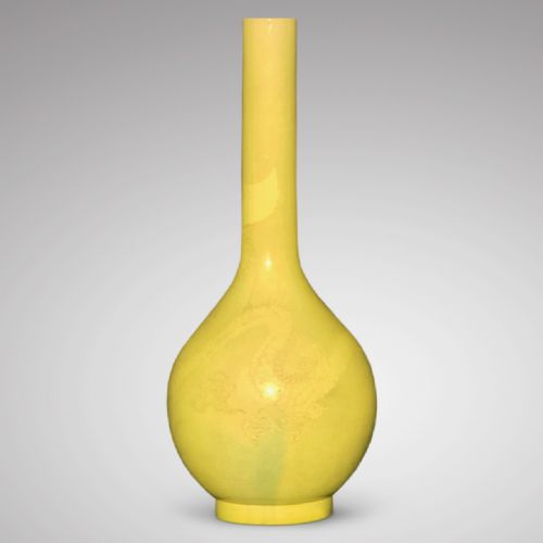 Enormous Yellow Chinese Ceramic Bottle Vase