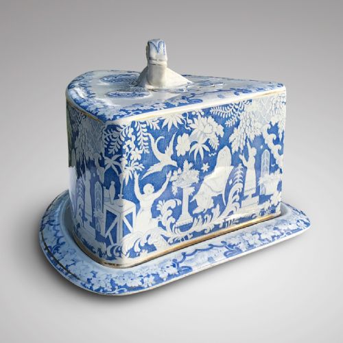 Large 19th Century Blue & White Cheese Dish