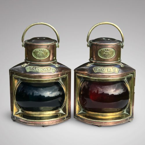 Pair of 19th Century Copper & Brass Ships Lanterns