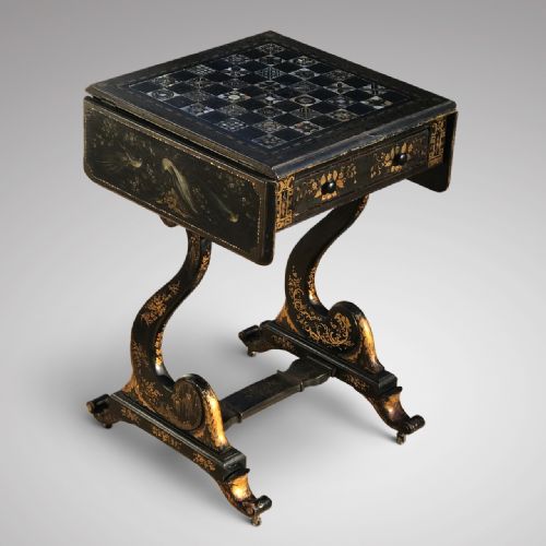 19th Century Japanned & Inlaid Games Table