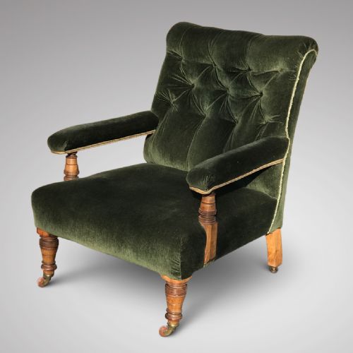 19th Century Buttoned Library Armchair