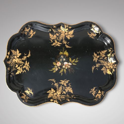 Victorian Papier Mache Tray Inlaid with Mother of Pearl