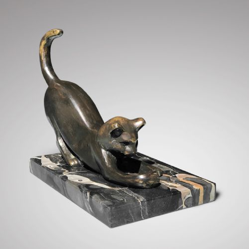 Art Deco Bronze Cat Sculpture