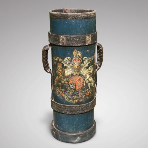 19th Century Blue Leather Stick Stand with Royal Coat of Arms