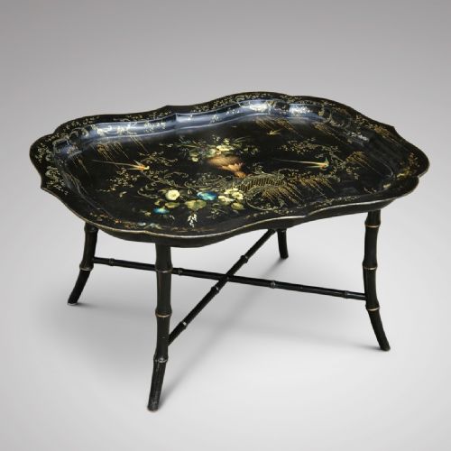 19th Century Papier Mache Tray on Later Faux Bamboo Stand