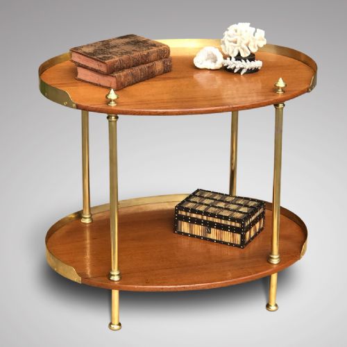 Early 20th Century Teak & Brass Oval Tiered Table/etagere