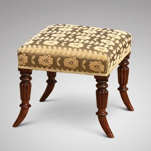 Regency Upholstered Foot Stool on Turned Mahogany Legs