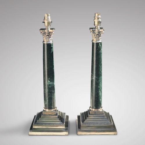 fig 1. Pair of Early 20th Century Green Marble Table Lamps in the Corinthian Style