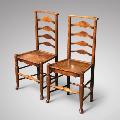 Pair of 19th Century Elm Ladder Back Side Chairs