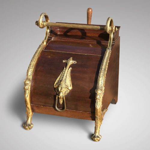 19th Century Mahogany Gilt Metal Mounted Coal Box in the Regency Style
