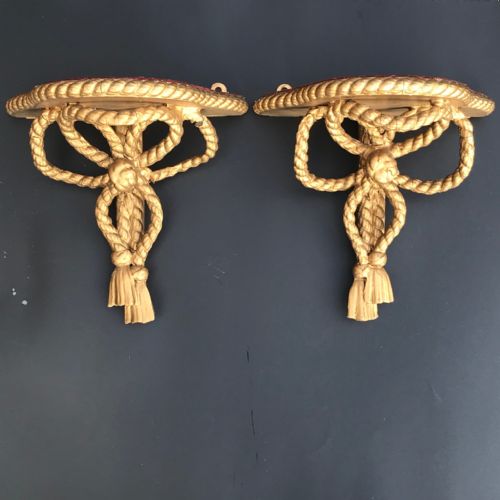Pair of Victorian Rope Design Gilt Wood Wall Brackets