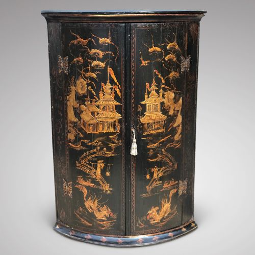 George III Japanned Corner Cupboard with Chinoiserie Decoration