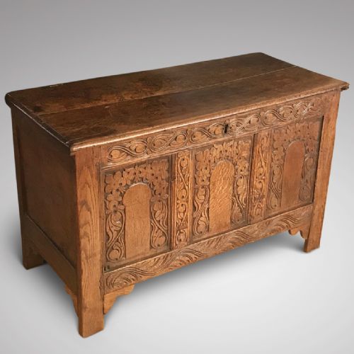 Early 18th Century Welsh Carved Oak Coffer