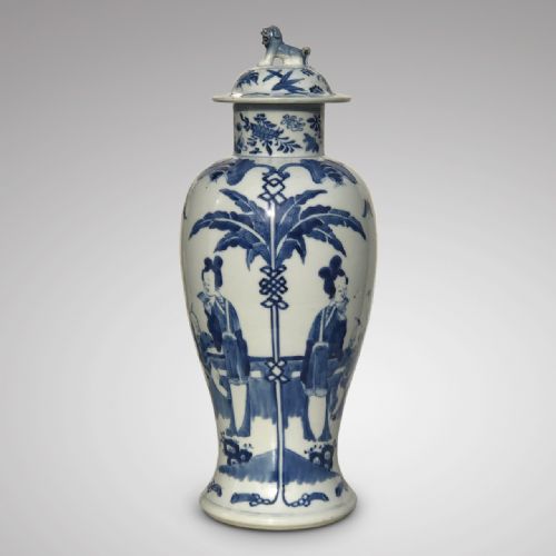 19th Century Chinese Blue & White Baluster Vase & Cover