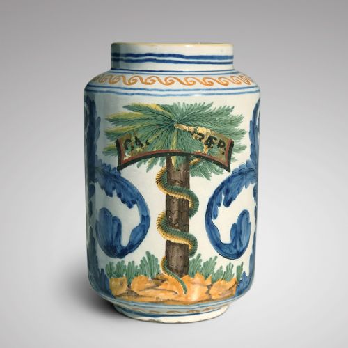 Large 18th Century Italian Tin Glazed Dry Drug Jar
