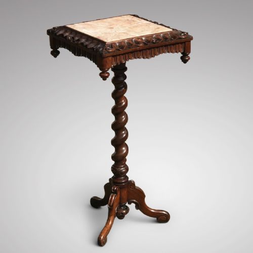 19th Century Carved Rosewood Lamp Table with Marble Top