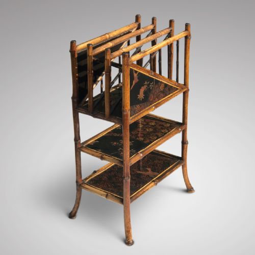Tiered 19th Century Bamboo & Lacquer Magazine Stand
