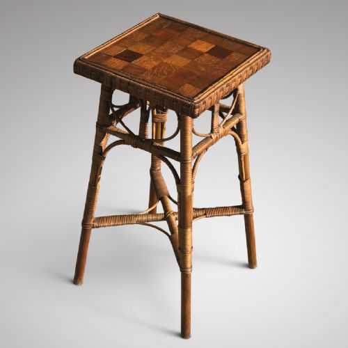 19th Century Rattan Lamp Table with Oak Parquet Top