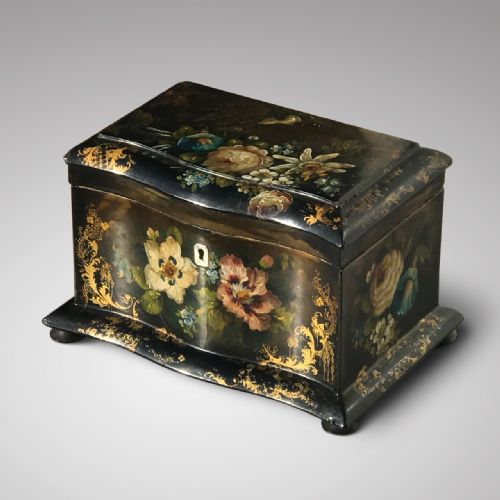 Victorian Serpentine Papier Mache Tea Caddy