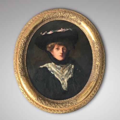 Oil Portrait of a Lady in a Ribboned Hat, Circle of Sir John Lavery