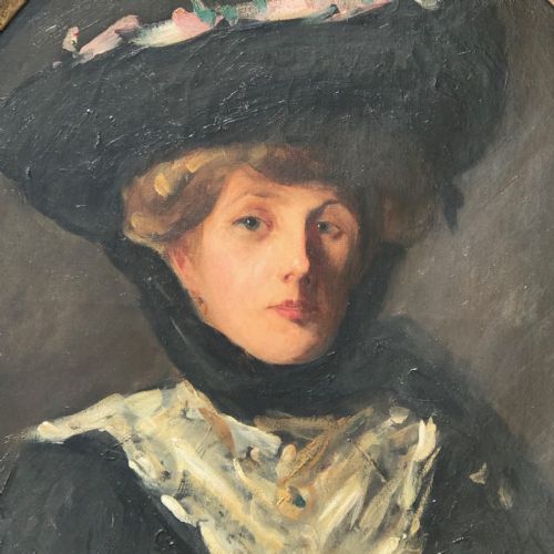 fig 1. Oil Portrait of a Lady in a Ribboned Hat, Circle of Sir John Lavery