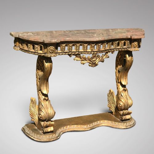 19th Century Gilded Console Table with Marble Top