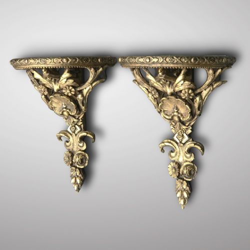 Pair of  19th Century Giltwood and Gesso Wall Brackets