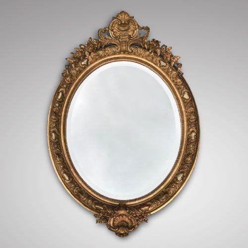 19th Century French Oval Giltwood & Gesso Mirror