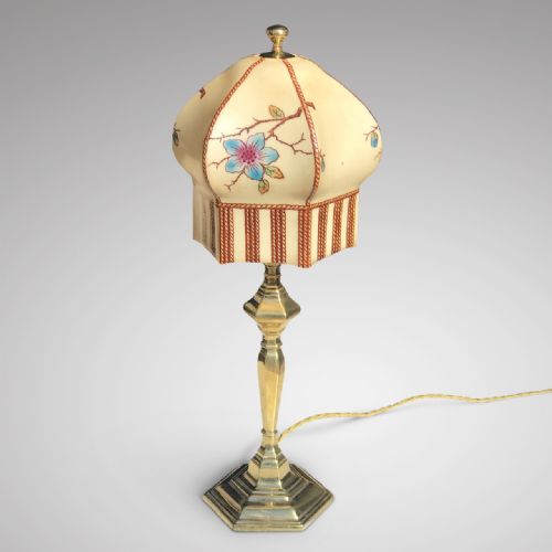 Hexagon Brass Lamp with Original Glass Shade