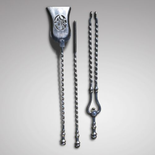 SET OF 3 19TH CENTURY POLISHED STEEL FIRE IRONS - ADDITIONAL PHOTO 1