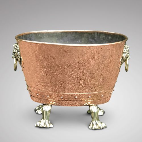 19th Century Copper Jardiniere with Brass Lion Mask Handles