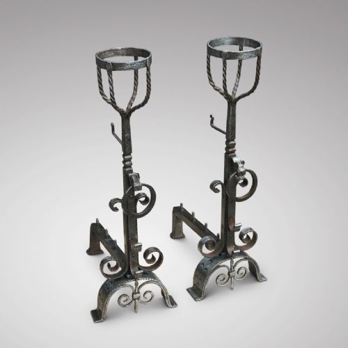 An Enormous Pair of 18th Century French Iron Fire Dogs