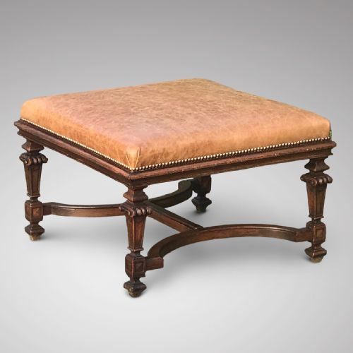 19th Century Beech Stool with Leather Top