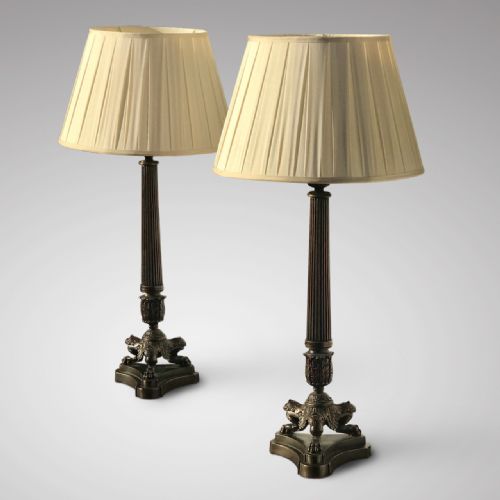 Pair of Tall Bronze Table Lamps