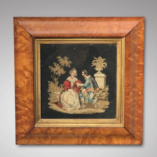 19th Century Needlwwork Picture in Maple Frame