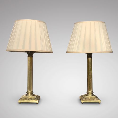 A Fine Pair of Brass Corinthian Column Table Lamps